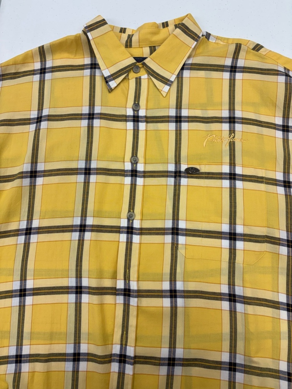 PHAT FARM STREET WEAR SHIRT  MEN SIZE XXL YELLOW & BLACK STRIPE BLOCKS